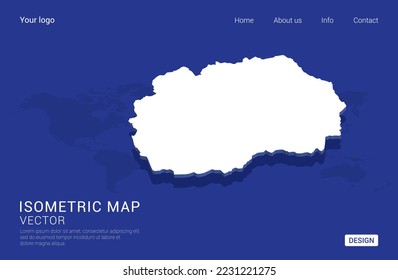 Macedonia map white on dark blue background 3d isometric vector illustration.
