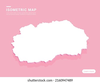 Macedonia mapea blanco sobre fondo rosado con 3d ilustración vectorial isométrica.