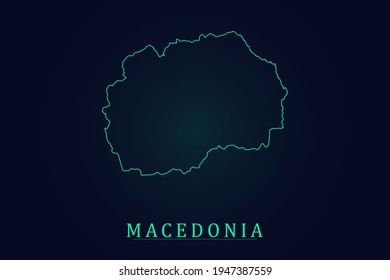 Macedonia Map - World Map International vector template with thin green outline or outline graphic sketch style and green color isolated on dark background - Vector illustration eps 10
