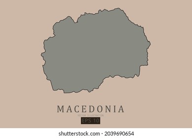 Mapa de Macedonia - Mapa Mundial Plantilla vectorial internacional con estilo clásico antiguo y color gris en el mapa aislado en fondo marrón - Ilustración vectorial eps 10