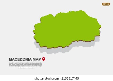 Macedonia Map - World map International vector template with isometric style including shadow, green and brown color isolated on white background for design - Vector illustration eps 10