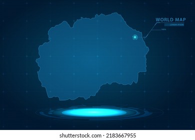 Mapa de Macedonia - Mapa Mundial Plantilla vectorial Internacional con Holograma en estilo de perspectiva y HUD, GUI, interfaz de interfaz de usuario aislada en fondo azul para el diseño - Ilustración vectorial eps 10