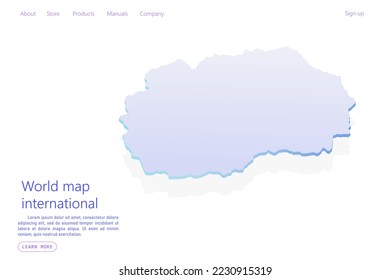 Mapa de Macedonia - Mapa mundial Plantilla vectorial internacional con estilo isométrico que incluye sombra, color púrpura y azul aislado en fondo blanco para diseño, sitio web - Ilustración vectorial eps 10