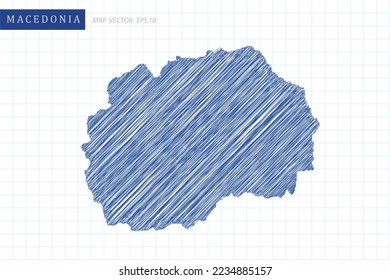 Macedonia Map - World Map International vector template with blue outline graphic and pen drawing sketch style isolated on white grid background for design, website - Vector illustration eps 10