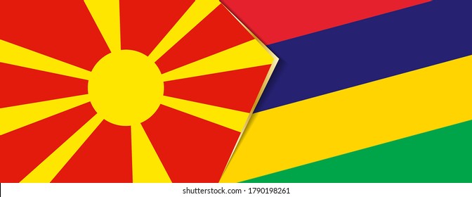 Die Flaggen von Mazedonien und Mauritius, zwei Vektorfahnen, Symbol der Beziehung oder Konfrontation.