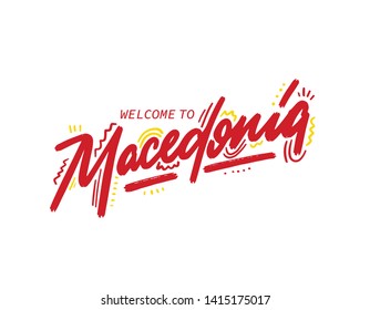 Macedonia. Name country word text card, banner script. Beautiful typography. Handwritten design modern brush lettering isolated vector.