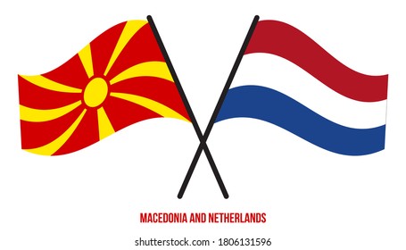 Macedonia and Netherlands Flags Crossed And Waving Flat Style. Official Proportion. Correct Colors.