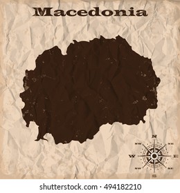 Macedonia old map with grunge and crumpled paper. Vector illustration