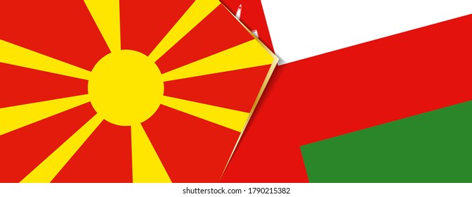 Macedonia and Oman flags, two vector flags symbol of relationship or confrontation.