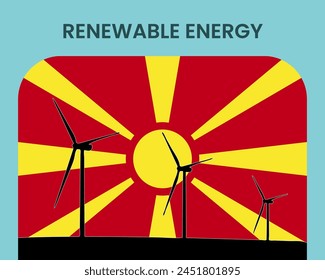 Macedonia renewable energy, environmental and ecological energy idea, wind turbine with Macedonia flag, electrical industry, alternative solar power