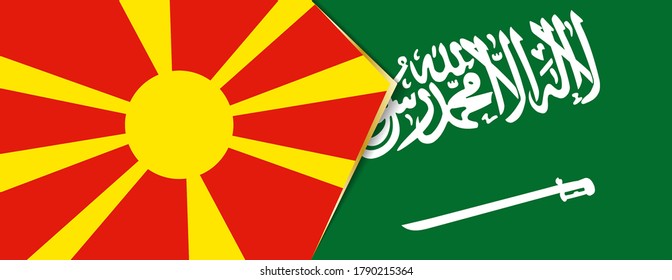 Banderas de Macedonia y Arabia Saudita, dos banderas vectoriales símbolo de relación o confrontación.