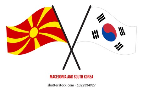 Macedonia and South Korea Flags Crossed And Waving Flat Style. Official Proportion. Correct Colors.