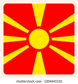 Botón de bandera cuadrada de Macedonia, señal de comunicación en medios sociales, icono comercial.