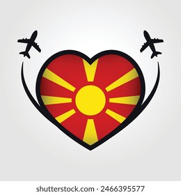 Macedonia Travel Heart Flag With Airplane Icons
