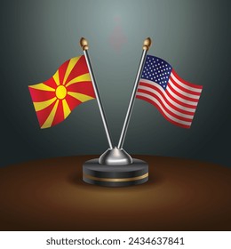 Macedonia and United States table flags with gradient backgrund. Vector Illustration
