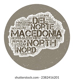 Macedonia Vector Image. Country round logo design. Macedonia poster in circular arcs and wordcloud style. Appealing vector illustration.