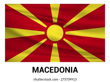 Macedonia Waving flag isolated vector in official colors and Proportion Correctly. waving wind Flag realistic fabric effect. country's name label in bottom