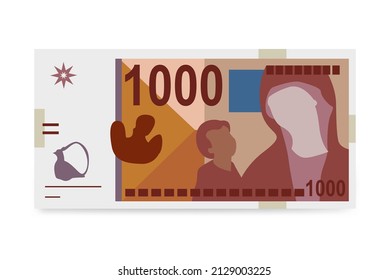 Macedonian Denar Vector Illustration. North Macedonia money set bundle banknotes. Paper money 1000 MKD. Flat style. Isolated on white background. Simple minimal design.