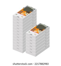 Ilustración del vector denar macedonio. Dinero de Macedonia del Norte para poner billetes falsos. Dinero en papel 500 MKD. Estilo plano. Aislado sobre fondo blanco. Diseño sencillo y mínimo.