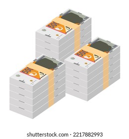 Ilustración del vector denar macedonio. Dinero de Macedonia del Norte para poner billetes falsos. Dinero en papel 500 MKD. Estilo plano. Aislado sobre fondo blanco. Diseño sencillo y mínimo.
