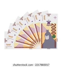 Macedonian Denar Vector Illustration. North Macedonia money set bundle banknotes. Paper money 2000 MKD. Flat style. Isolated on white background. Simple minimal design.