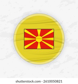Macedonian Flag in a Circular Emblem Design, Abstract Round Sticker Illustration. This high-quality vector graphic is perfect for use in patriotic designs, international events, sport competitions.