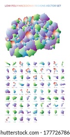 Regiones macedonias de baja polilla. Mapa poligonal de Macedonia con regiones. Mapas geométricos para su diseño. Ilustración vectorial de moda.