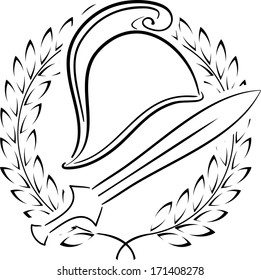 macedonian phrygian helmet with laurel wreath. vector illustration