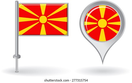Macedonian pin icon and map pointer flag. Vector