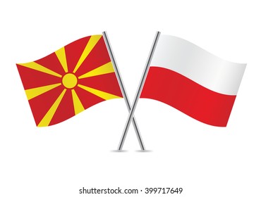 Macedonian and Polish flags. Vector illustration.