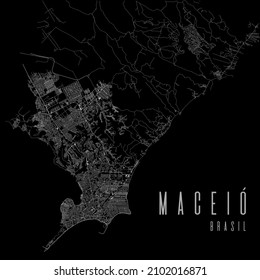Maceio city vector map poster. Brazil municipality square linear street map, administrative municipal area, white lines on black background, with title.