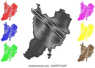 Machadinho d'Oeste municipio (Estado de Rondonia o Rondonia, RO, Municipios de Brasil, República Federativa de Brasil) mapa Ilustración vectorial, bosquejo de garabatos Machadinho d'Oeste mapa