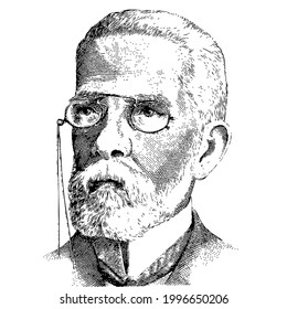 Machado de Assis. Brazilian writer. One of the biggest names in Brazilian literature. Portrait from 1000 Brazil Cruzados 1988 Banknotes. 