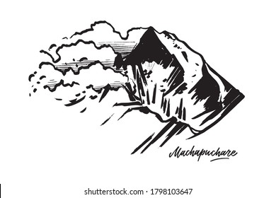 Machapuchare Fish Tale peak in the Himalayas, Nepal. Vector illustration on white background.