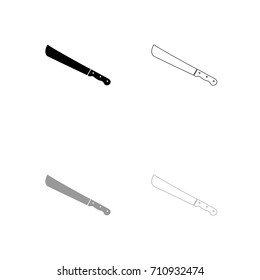 Machete or big knife black and grey set icon .