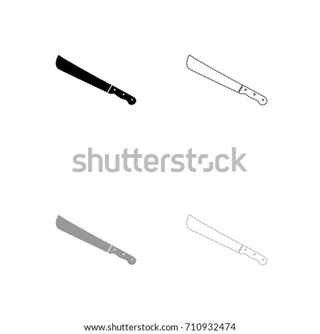 Machete or big knife black and grey set icon .