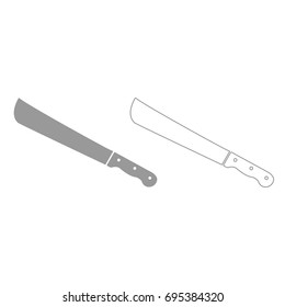 Machete or big knife grey set icon .