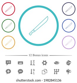 Machete iconos de color plano en contornos de forma circular. 12 íconos adicionales incluidos.