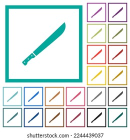 Machete flat color icons with quadrant frames on white background