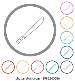 Machete iconos de color plano en contornos redondos sobre fondo blanco