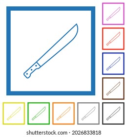 Machete flache Farbsymbole auf quadratischem Hintergrund