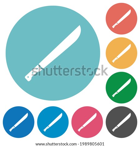 Machete flat white icons on round color backgrounds