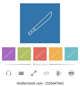 Machete iconos blancos planos en fondo cuadrado. 6 iconos de bonificación incluidos.