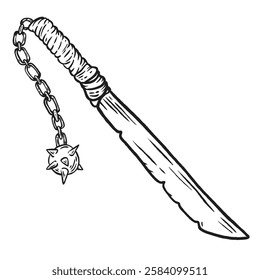 Machete in hand draw sketch style. Creative art element for tattoo, print, game. Grunge monochrome concept design. Vector illustration.