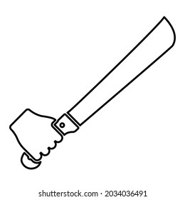 Machete in hand in use Arm Big knife contour outline icon black color vector illustration flat style image