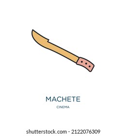 machete icon from cinema collection. Thin outline machete, danger, blade detailed offset lineal color icon isolated on white background. Line vector machete sign, symbol for web and mobile