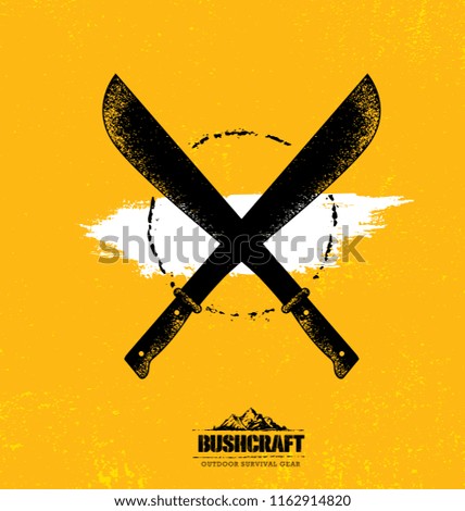 Machete Knife Outdoor Gear Creative Vector Illustration. Survival Equipment Sign Concept On Grunge Background.