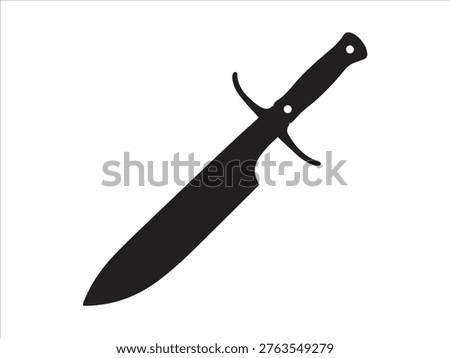 Machete Knife Silhouette, Large Cutting Blade Tool Icon Isolated on White Background