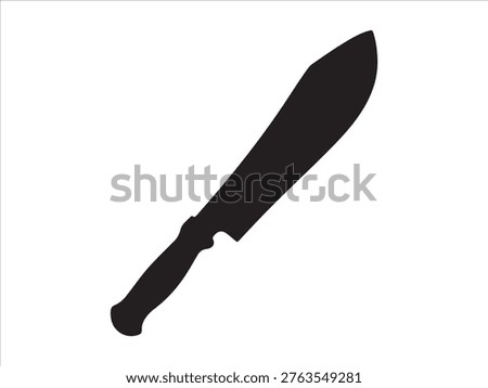 Machete Knife Silhouette, Large Cutting Blade Tool Icon Isolated on White Background