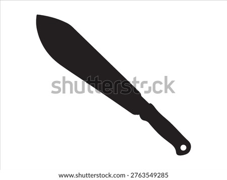 Machete Knife Silhouette, Large Cutting Blade Tool Icon Isolated on White Background
